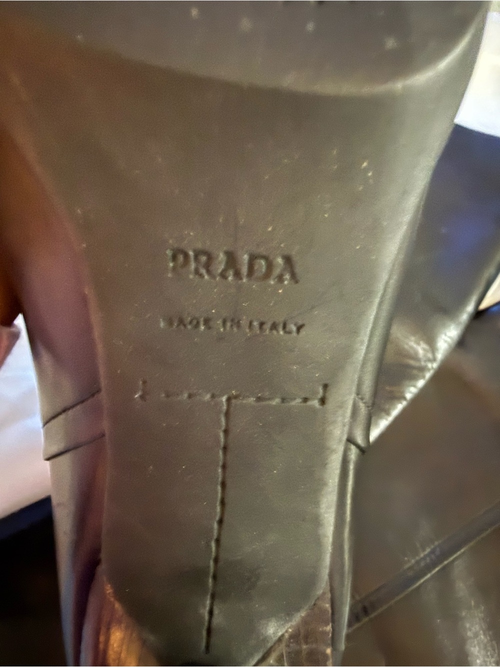 PRADA Women's Black Leather Knee High Zip Boots Square Toe Block Heel Sz 37.5 - Picture 15 of 15